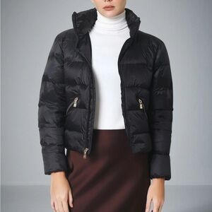 Genuine Down Black Cropped Puffer Jacket for Women